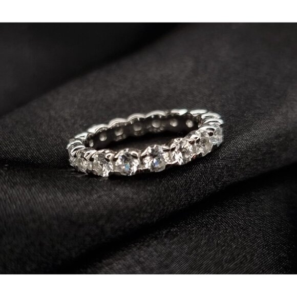 Sterling Silver 925 JAS Turkey Signed Eternity Ring With Sparkling Cubic Zirconi - Picture 1 of 3